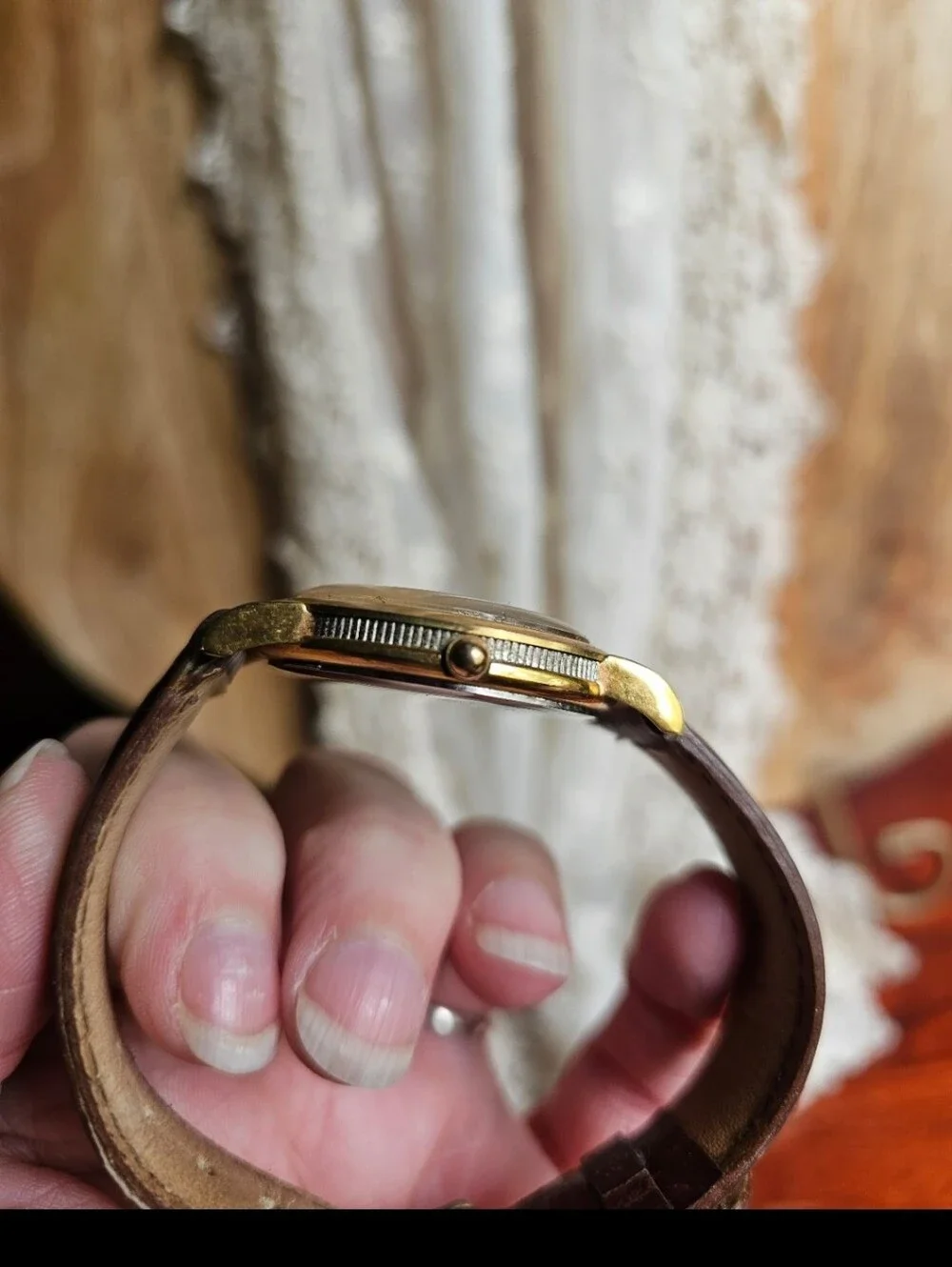 Fossil Brown Leather Strap Watch with Gold Case